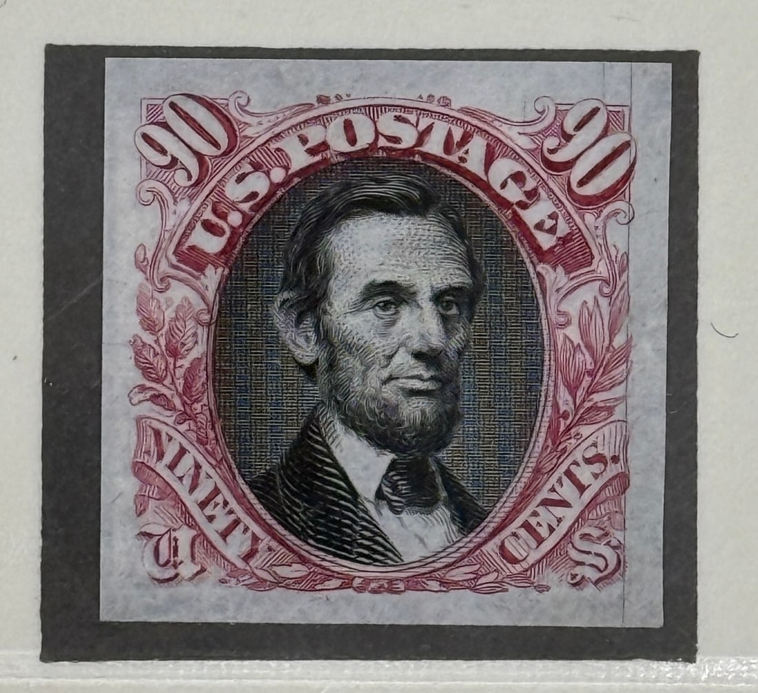 1869 Abraham Lincoln Black/Red Imperforate United States Stamp Proof (1 of 3)