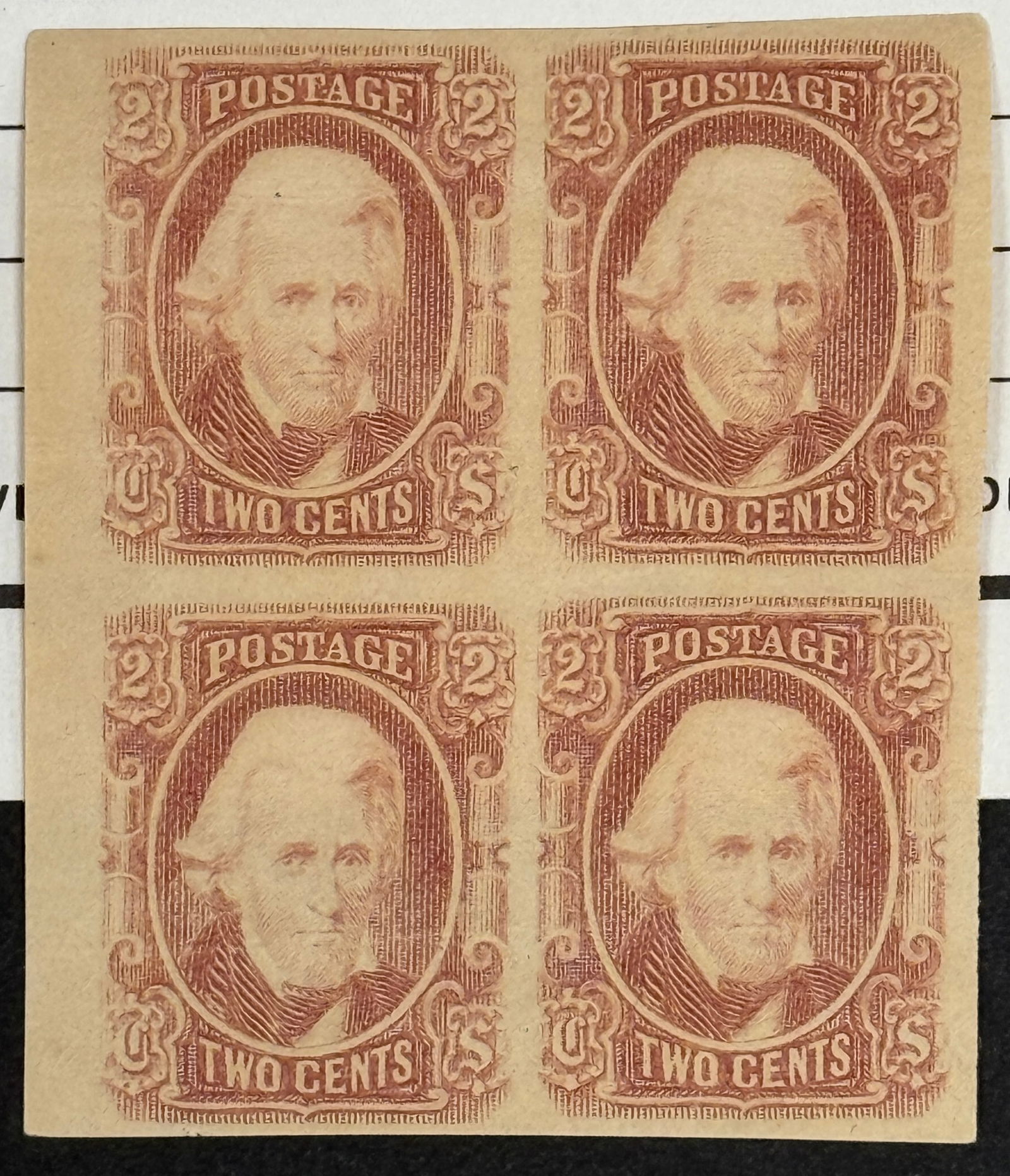 1863 President Andrew Jackson Confederate States Stamp Block of 4 (1 of 3)