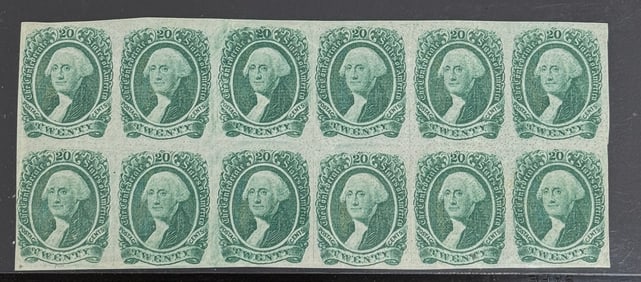 1863 President George Washing Confederate States Stamp Block of 12