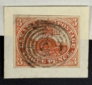 1851 Beaver British Canada Red Imperforate Stamp