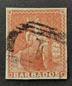 1852-1858 Britannia Barbados Rose Stamp
