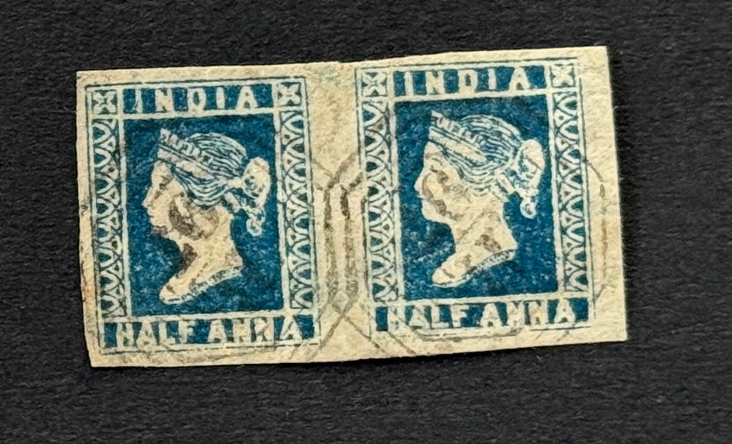 1854 Queen Victoria Blue Imperforated India Stamps (1 of 2)