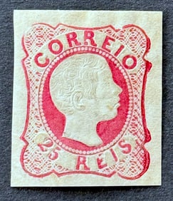1858 King Pedro V - Curly Hair Imperforated Stamp