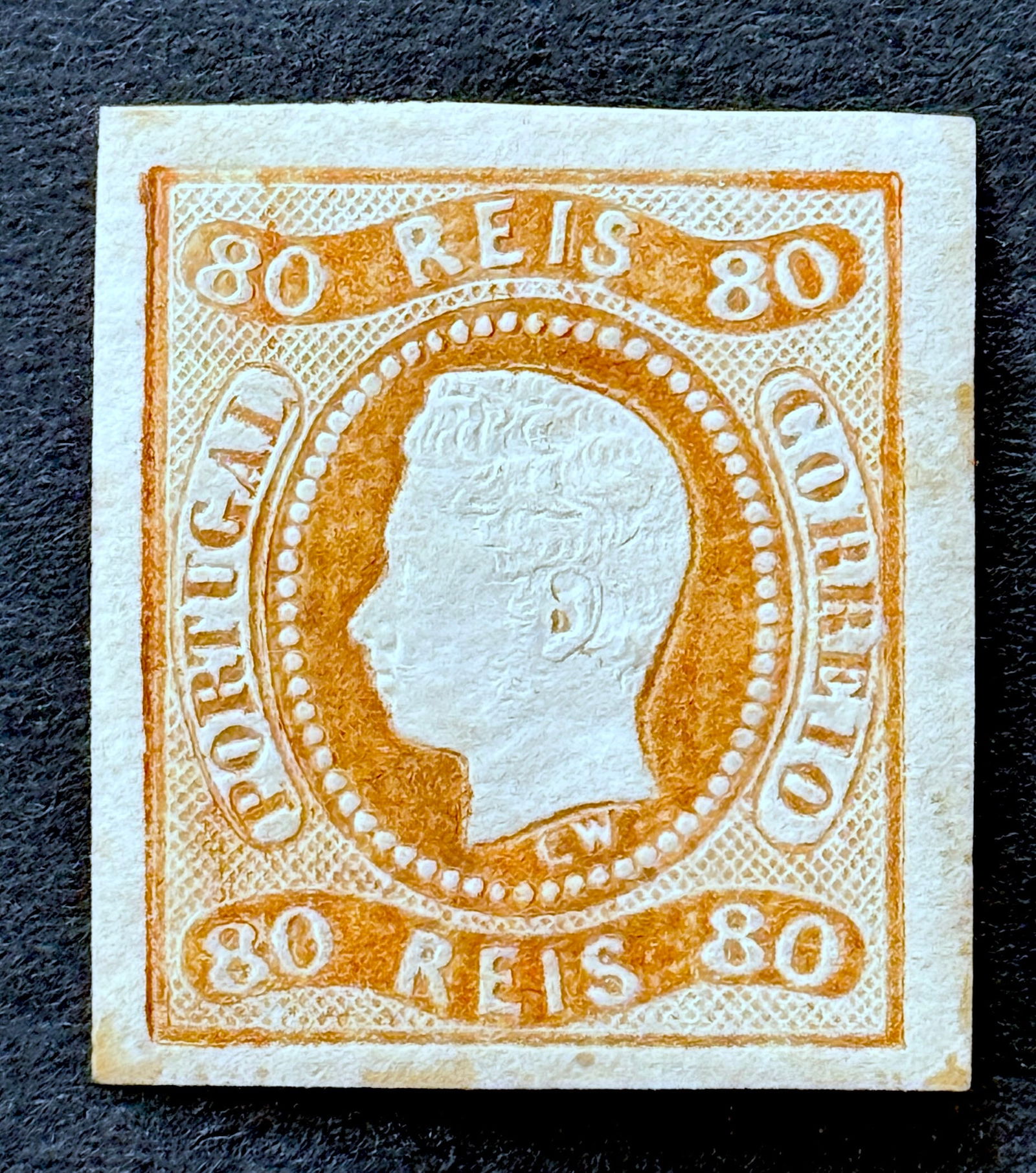 1866-1867 King Luis I Orange Imperforated Stamp (1 of 2)