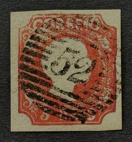 1855 King Pedro V - Straight Hair Reddish Brown Portugal Stamp with APS Certificate