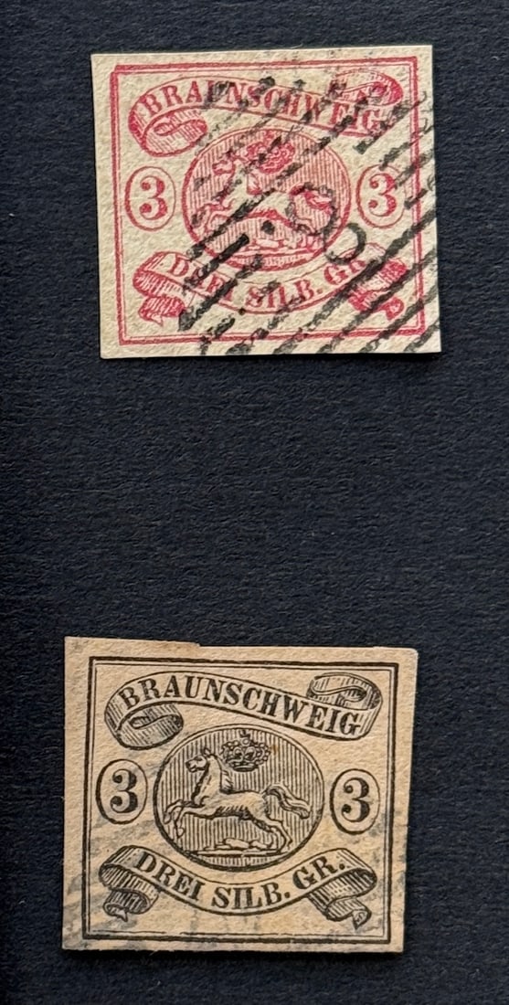 German States Leaping Saxon Horse Brunswick Imperforated Stamps (1 of 4)