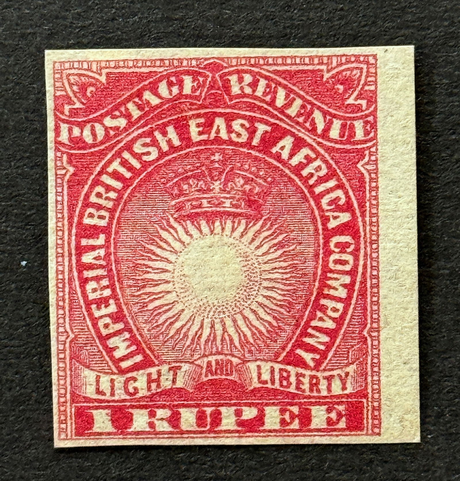 1890s As Previous - Imperforated Rose 1 Rupee British East Africa Stamp (1 of 2)