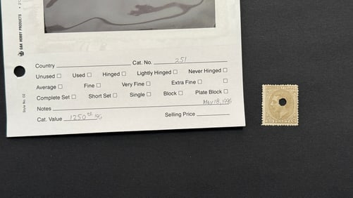 1879 King Alfonso XII Spain Olive Green Hole Punch Cancel Perforated Stamp
