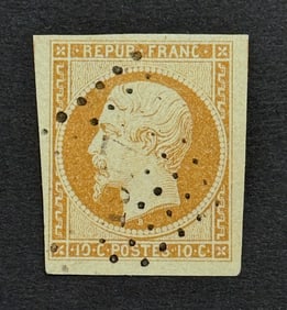 1852 President Louis Napoleon France Olive Brown Imperforated Stamp