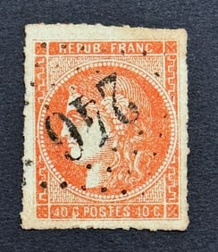 1870-1871 Bordeaux Edition France Orange Privately Rouletted Imperforated Stamp