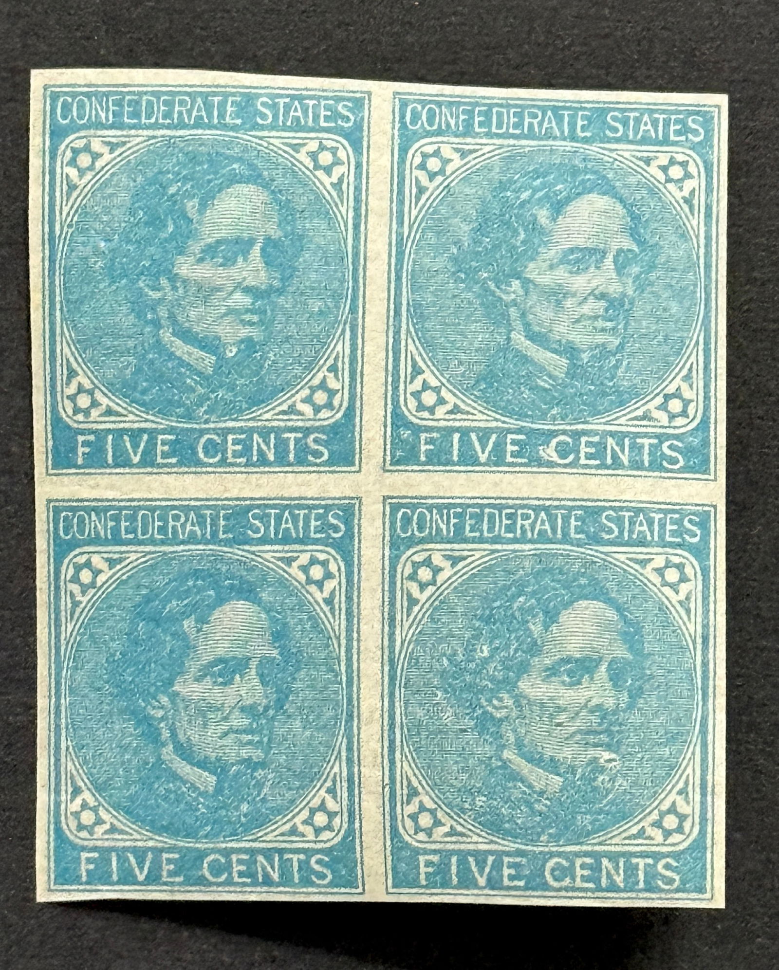 1862 5c Confederate States - Jefferson Davis Stamp Block of 4 (1 of 2)