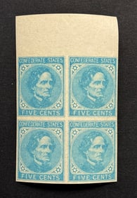 1862 5c Confederate States - Jefferson Davis Stamp Block of 4
