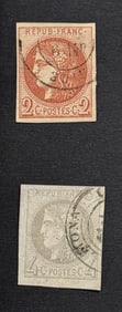 1870 Bordeaux France Imperforate Red and Gray Stamps