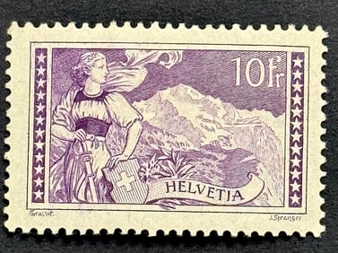 1914 Switzerland Landscapes Violet Perforate Stamp