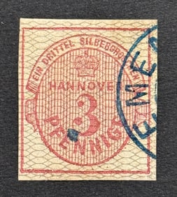 1853 Value & Crown Hannover Carmine Imperforated Stamp