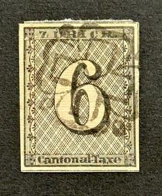 1843 Zurich Switzerland 6 Rappen Extremely Rare Stamp