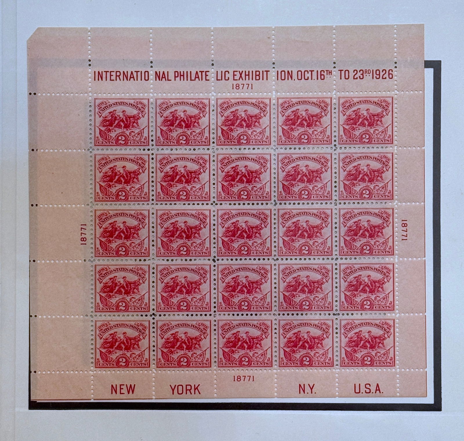 1926 2c Battle of White Plains International Philatelic Exhibition Issue Souvenir Sheet (1 of 3)