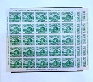 1933 Century of Progress 1c United States Imperforate Souvenir Stamp Sheets