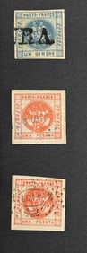 1858 Coat of Arms Peru Large Letters Double-Lined Frame Blue & Red Used Stamps