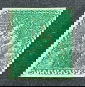 1852-1858 Britannia Barbados Dark Green Stamp Imperforated Unused VF Stamp
