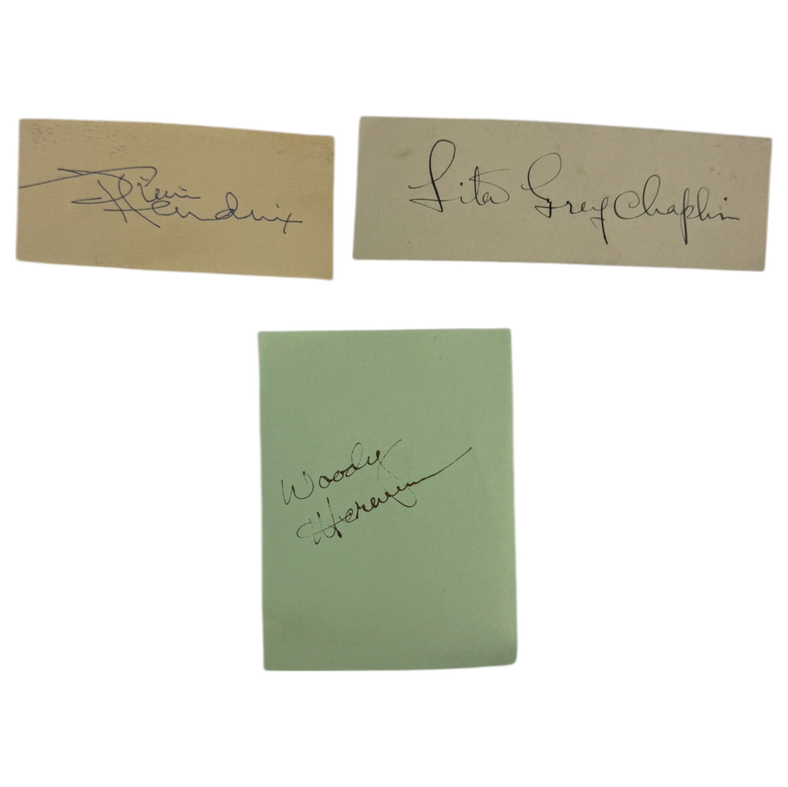 Cut Signature Lot – Jimi Hendrix, Woody Herman, Lita Grey Chaplin – Rare Music & Hollywood (1 of 4)