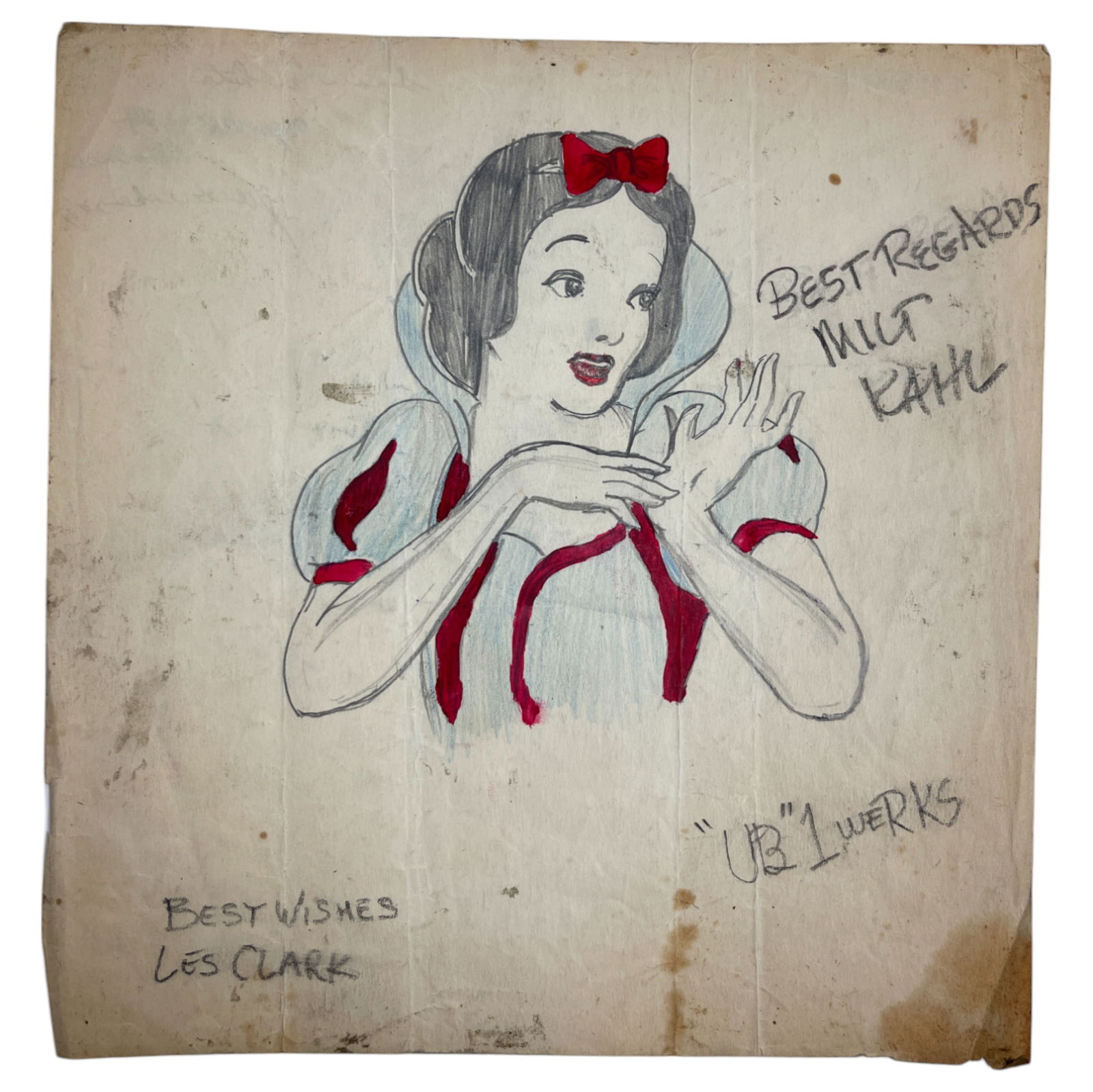 Disney Snow White Animation Drawing Signed Ub Iwerks Les Clark Milt Kahl Vintage Antique (1 of 6)
