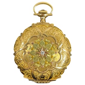 Pennsylvania Special 14K Gold Diamond Illinois Pocket Watch Multi Color Fancy 21j