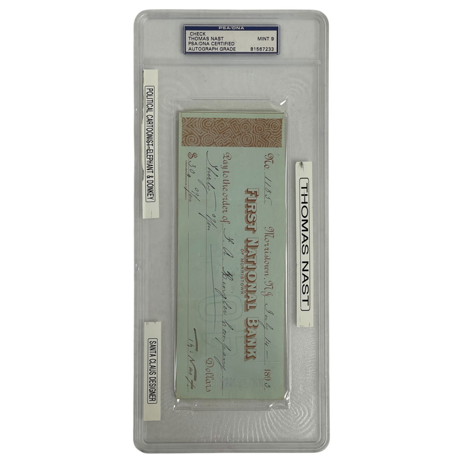 Rare Political Cartoonist Autograph Thomas Nast Hand-Signed Personal Check First National Bank (1 of 4)