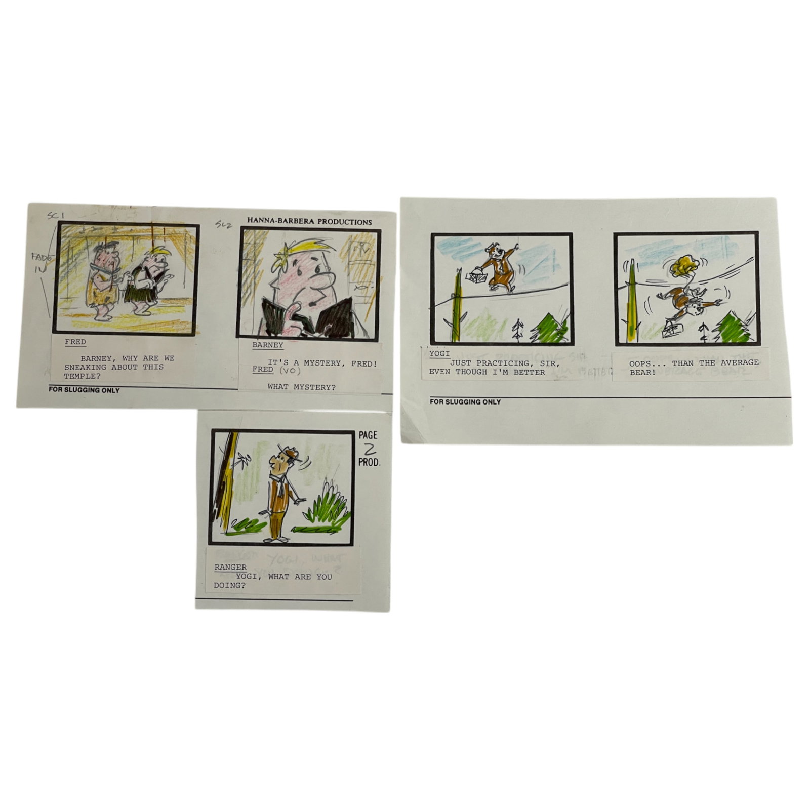 FLINTSTONES HAND DRAWING ANIMATION STORYBOARD ART COLLECTION LOT: FLINTSTONES ANIMATION STORYBOARD ART COLLECTION LOT FOR SLUGGING ONLY PRODUCTION ART HANNA-BARBERA
