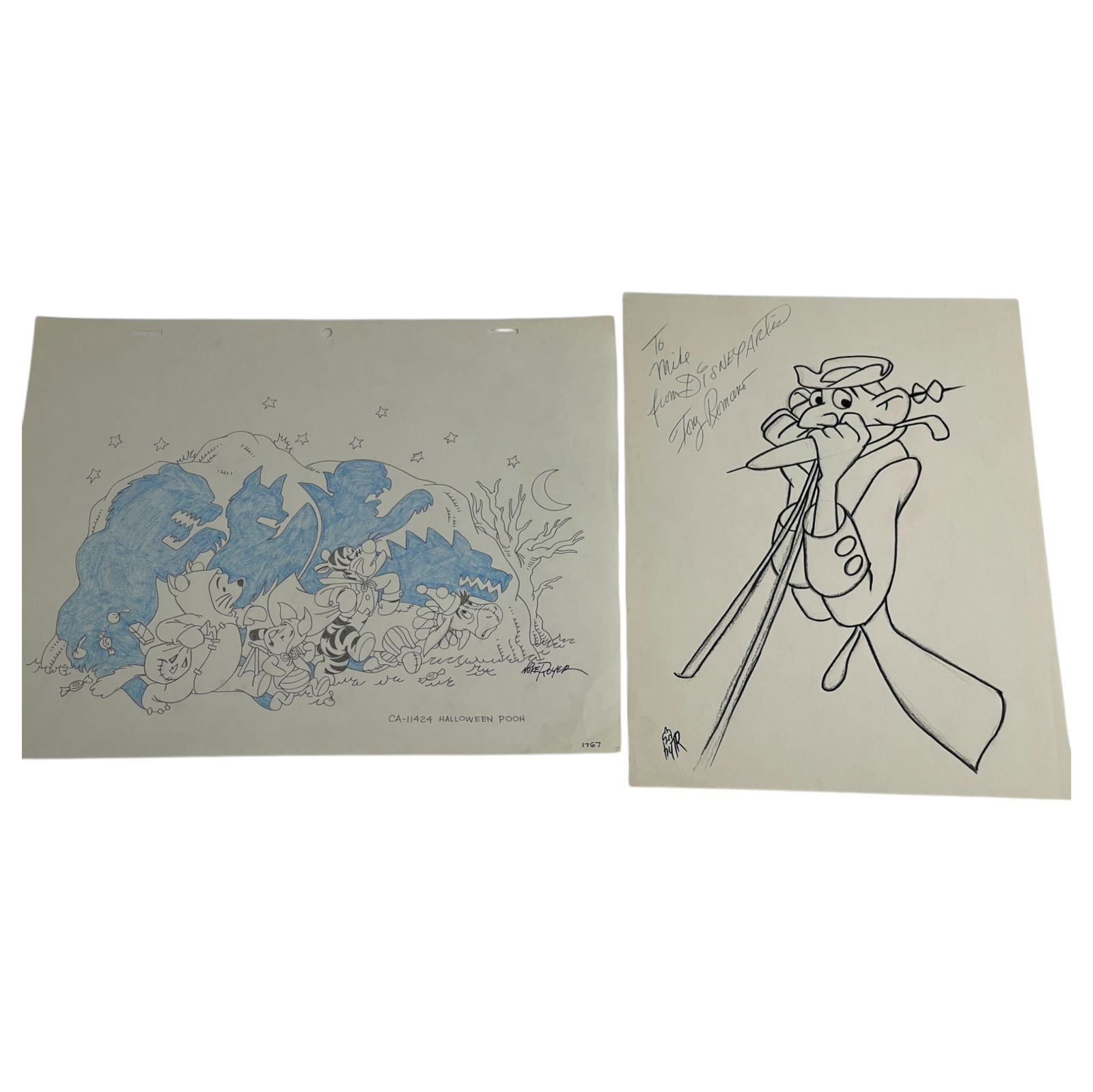 VINTAGE DISNEY HAND DRAWING WINNIE THE POOH SIGNED MIKE ROYER AND TONY ROMANO LOT OF 2 (1 of 8)