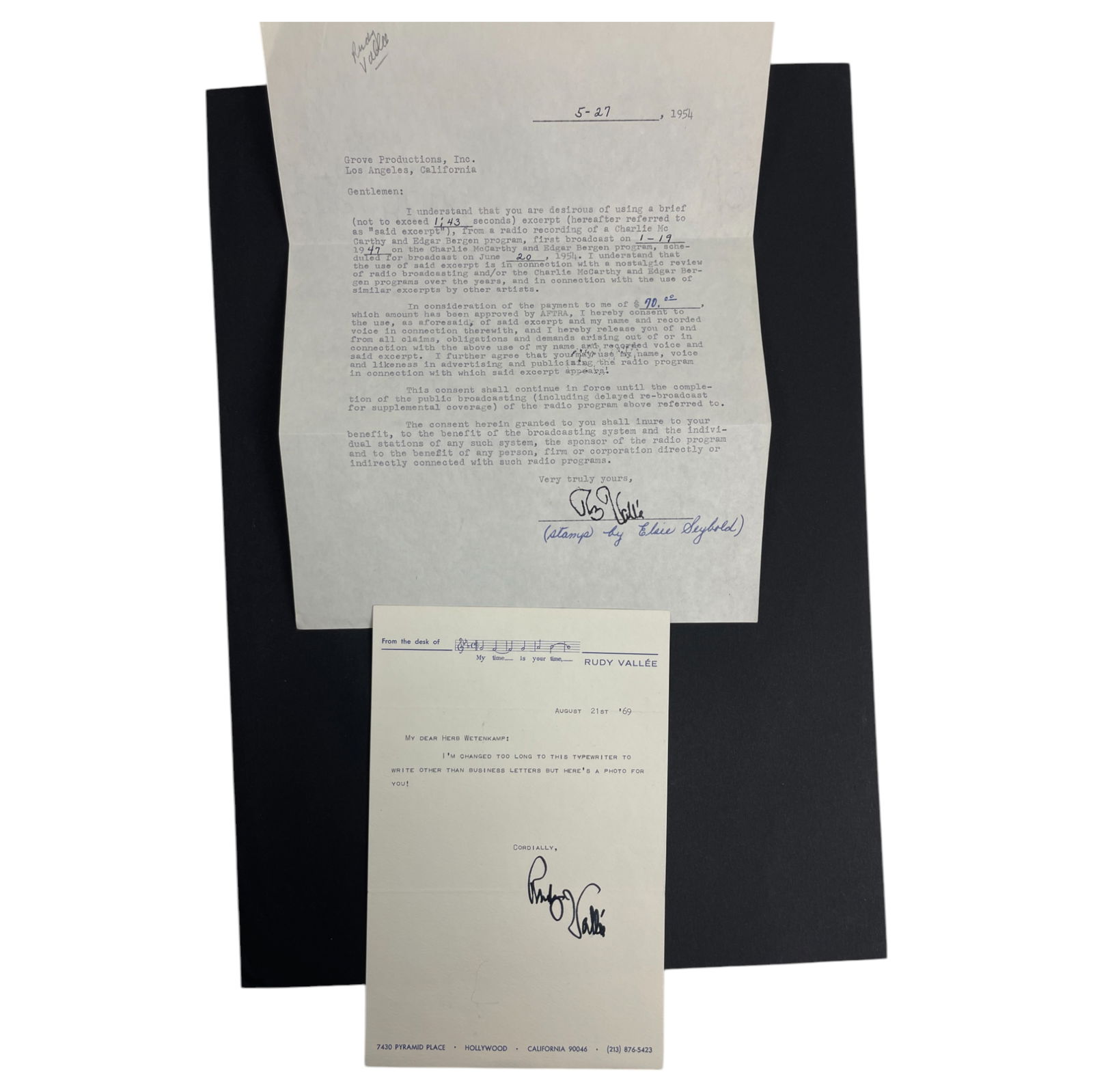 Rudy Vallee American Singer & Saxophonist Signed Letters (1 of 6)