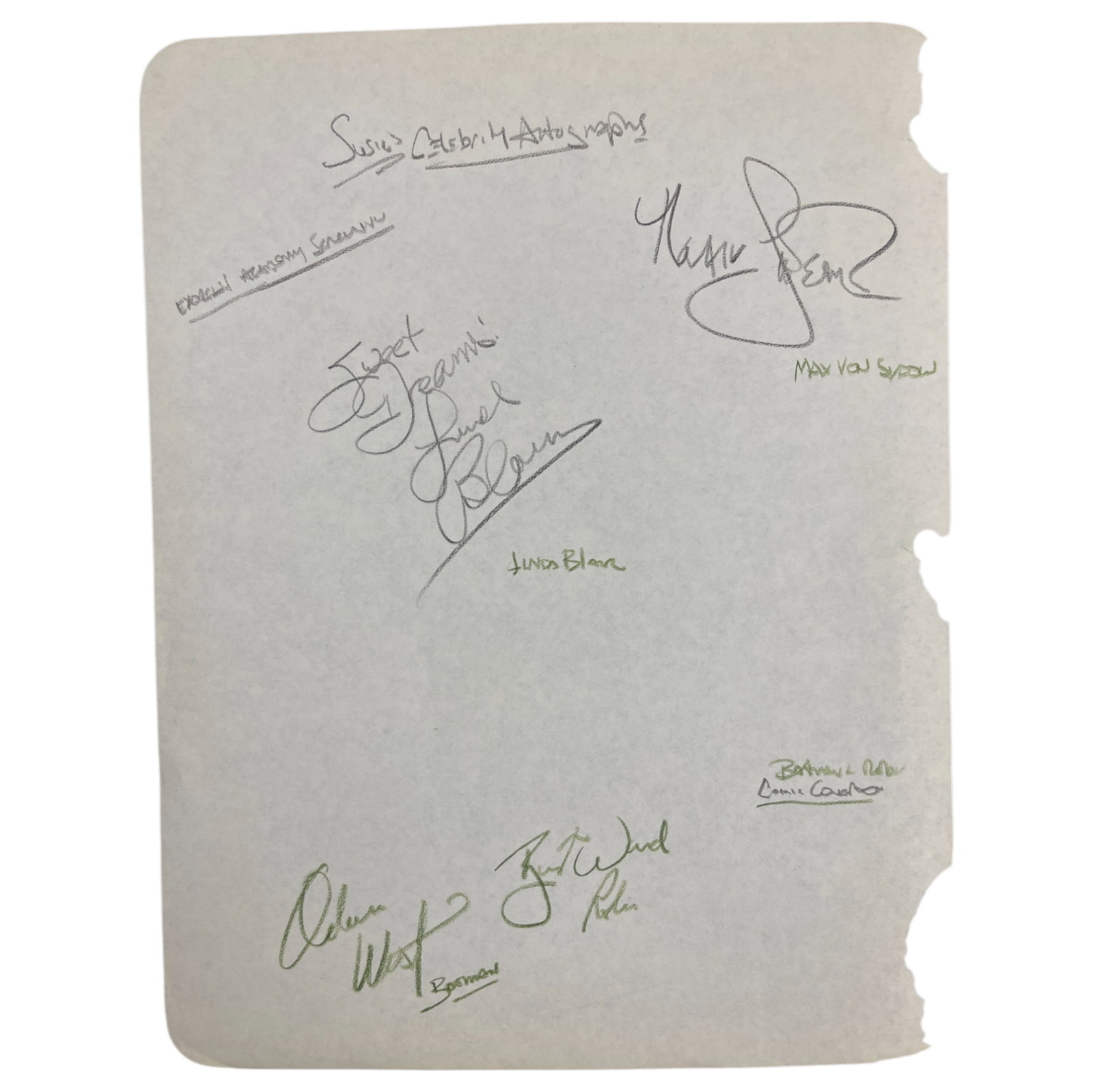 Adam West Burt Ward Linda lair & Max Von Sydow Signed Cut Signature: Adam West Burt Ward Linda lair & Max Von Sydow Signed Cut Signature