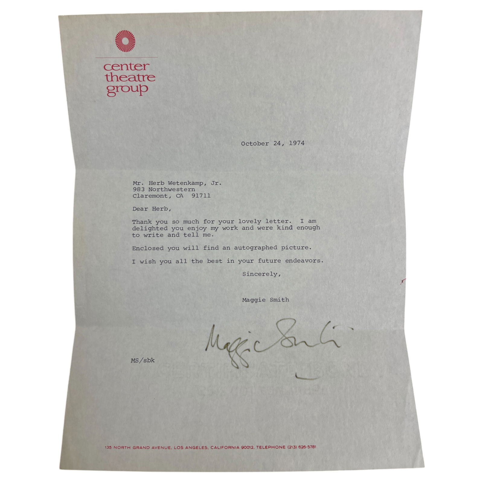 Maggie Smith - British Actress Signed Letter (1 of 5)