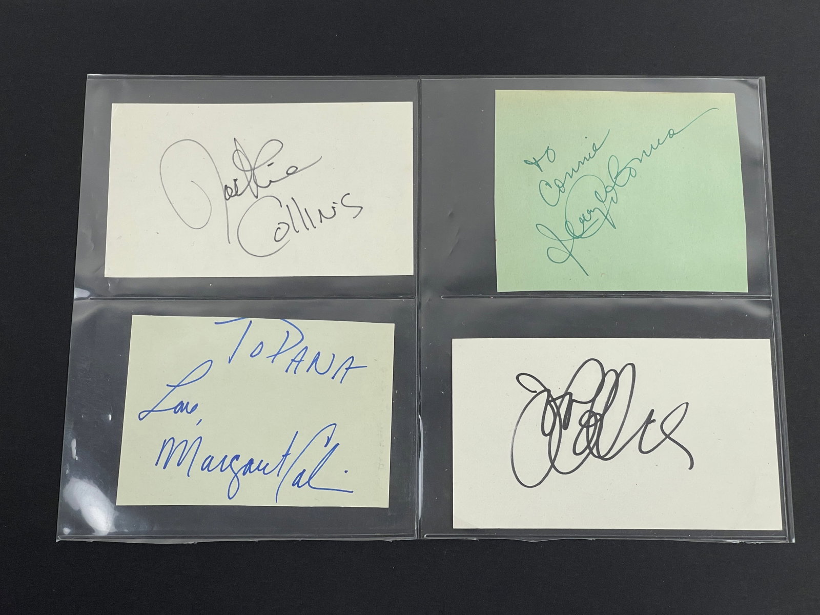 Jerry Colonna Jackie Collins Margaret Colin Cut Signatures: Jerry Colonna Jackie Collins Margaret Colin Cut Signatures