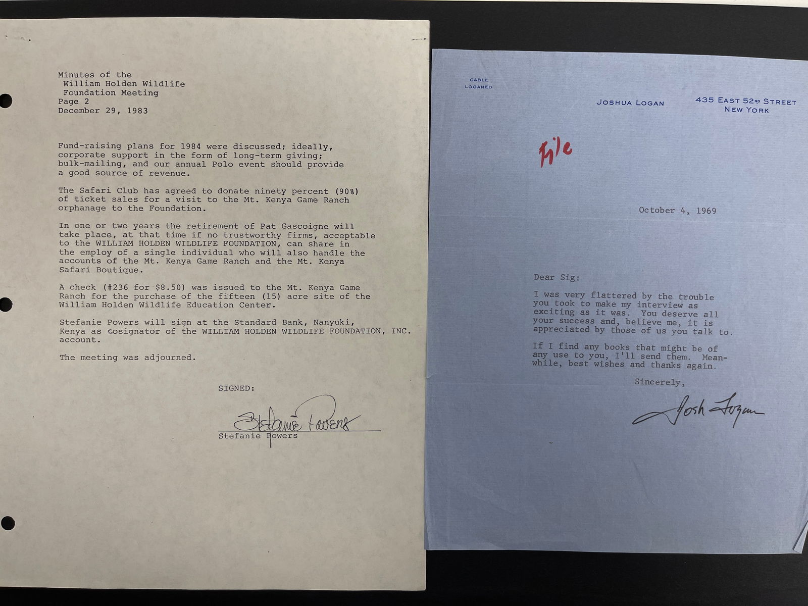 Stephanie Powers and Joshua Logan Hand Signed Letters (1 of 6)