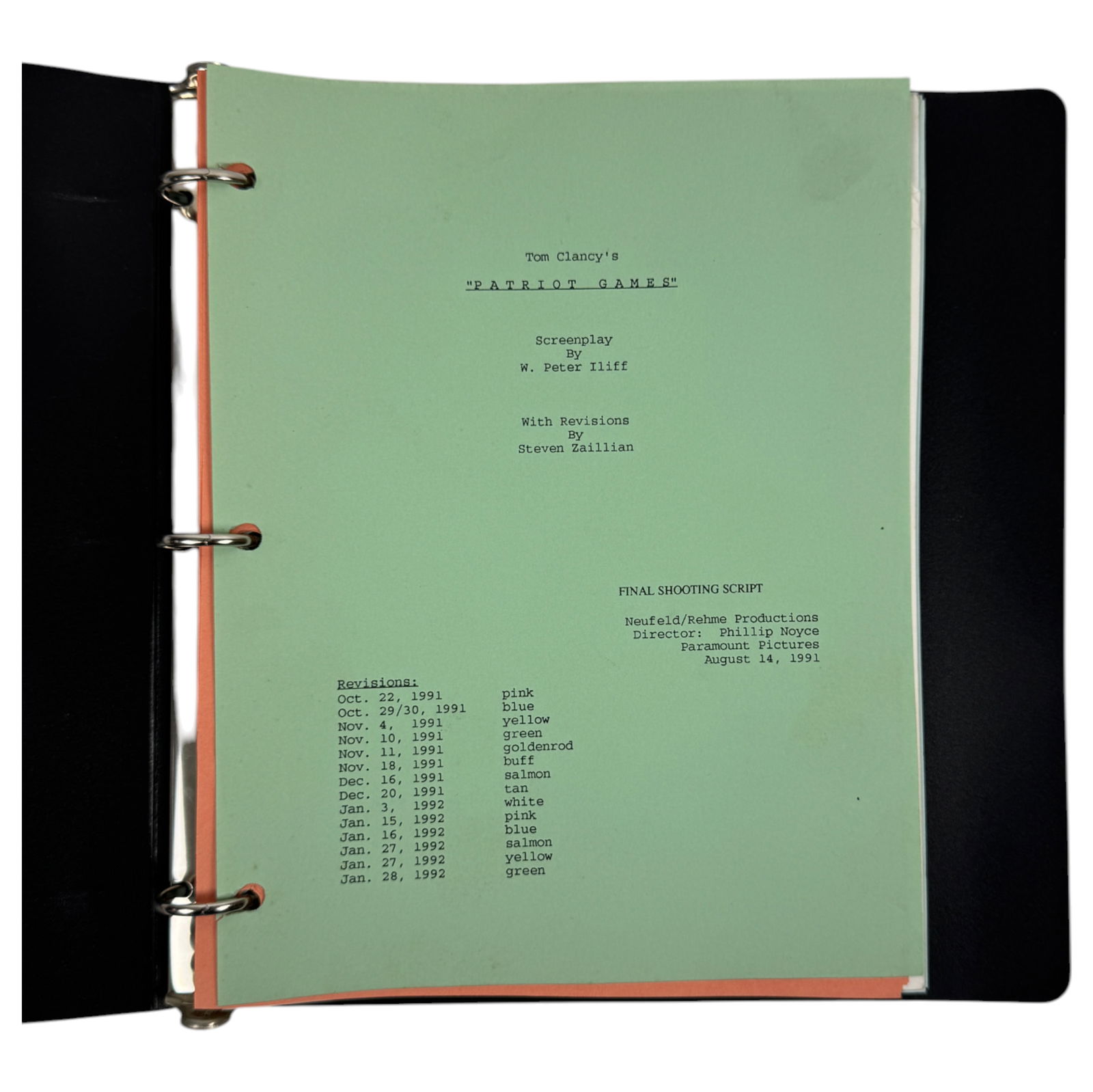 MOVIE FINAL SHOOTING SCRIPT PATRIOT GAMES SCREENPLAY (1 of 6)