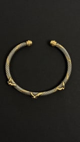 Alwand Vahan Sterling Silver 14K Twisted Bangle X Cuff Ruby Bracelet