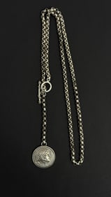 Ancient Coin Sterling Silver Pocket Watch Fob Chain