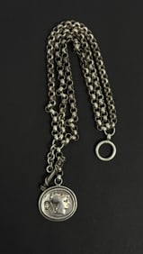 Ancient Coin Sterling Silver Pocket Watch Fob Chain