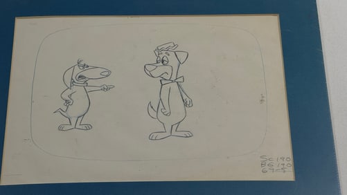 Hanna-Barbera Doggie Daddy & Huckleberry Hound Original Pencil Character Layout Drawing with COA