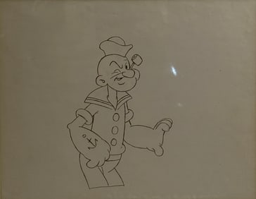 Hanna-Barbera Popeye Original Pencil Drawing of Popeye 1970s with COA
