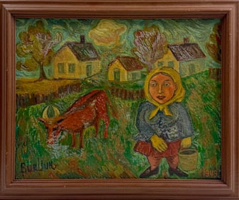David Burliuk Oil on Canvas Painting, Signed Lower Left