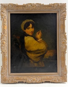 Antique Oil Portrait of a Young Girl, England School