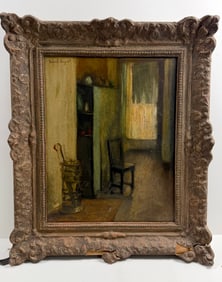 John Singer Sargent Oil on Board – Signed Room Interior Scene
