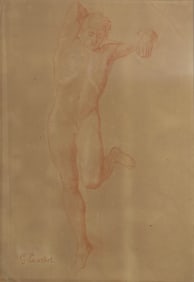 Gustave Courbet Red Chalk Drawing on Paper – Study of A Man, Signed