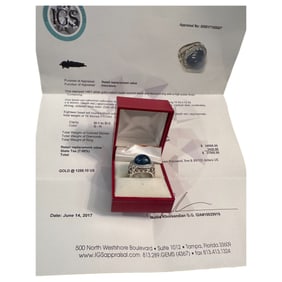 A Stamped 14k White Gold Custom Made Sapphire and Diamond Ring