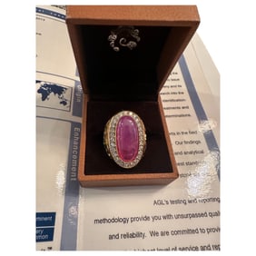 A Stamped 18k Yellow Gold Custom Made Pink Sapphire and Diamond Ring