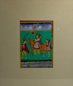 Traditional Indian Watercolor Painting of Maharaja on Horseback - Framed