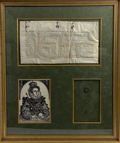 Antique Elizabethian Document Possibly on Vellum with 3 Important Period Silver Coins
