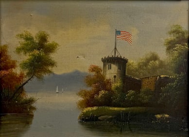19th Century American Oil on Canvas – Fort on the Mohawk River